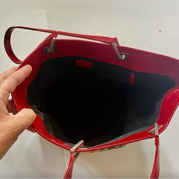 Gucci Monogram Red and Brown Canvas and Leather Open Tote - Picture 4 of 11